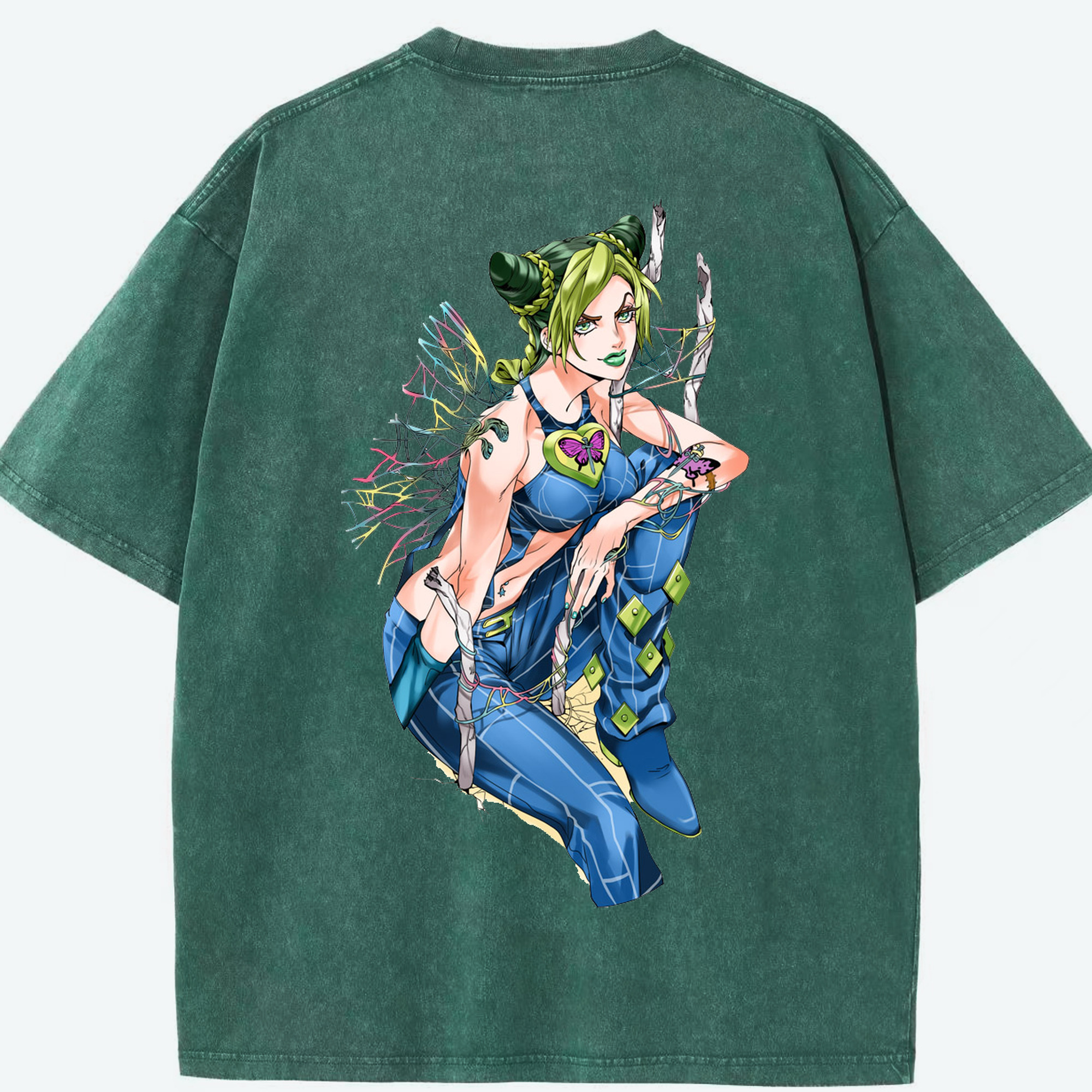 （画像用） "ジョジョの奇妙な冒険 くうじょう ジョリーン JoJo's Bizarre Adventure Jolyne Cujoh " 綿100% ヴィンテージ風 半袖Tシャツ（背面プリント）
